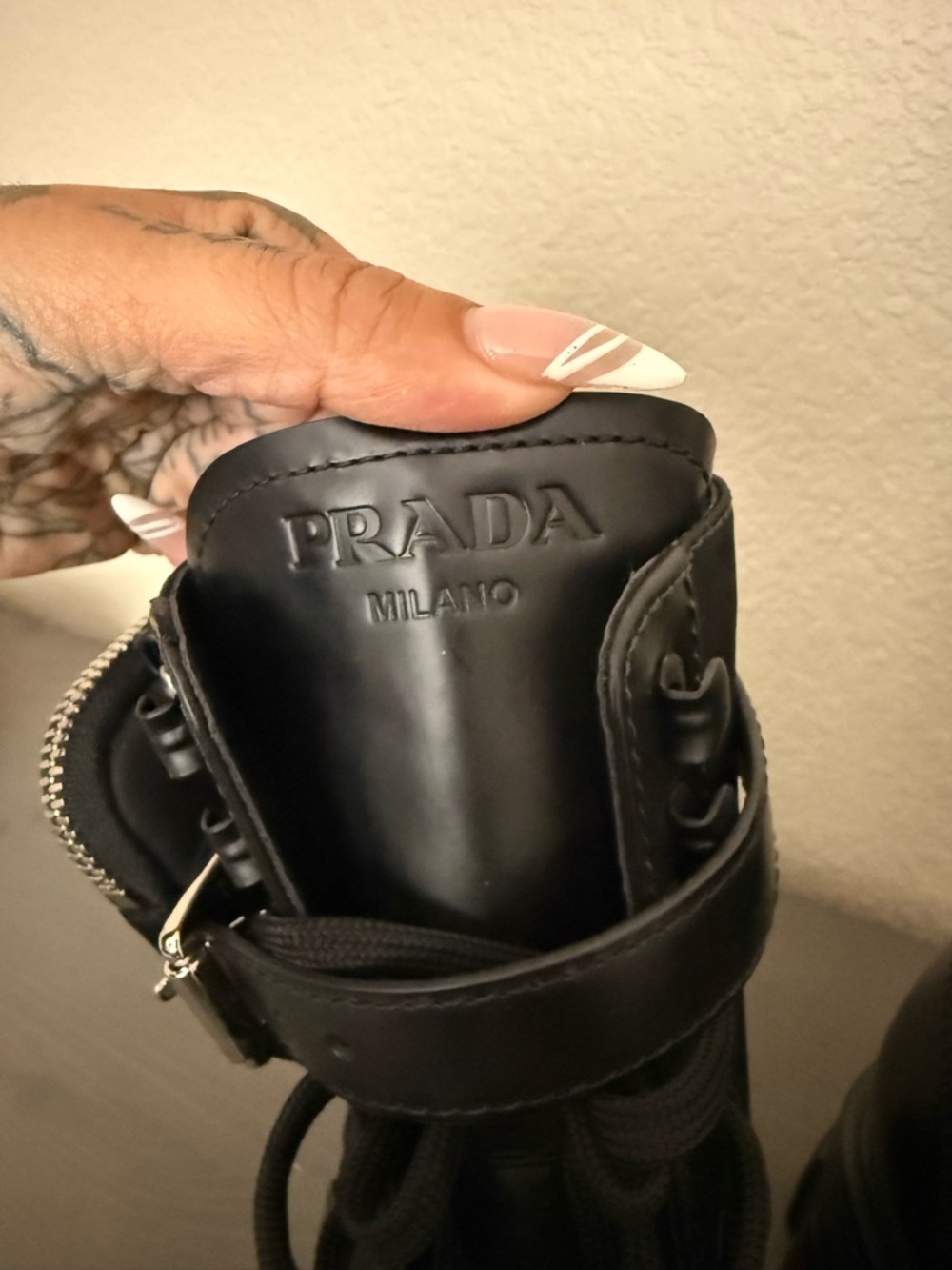 Prada Black Lug-Sole Combat Boots with Detachable Mini Pouch - Picture 4 of 10